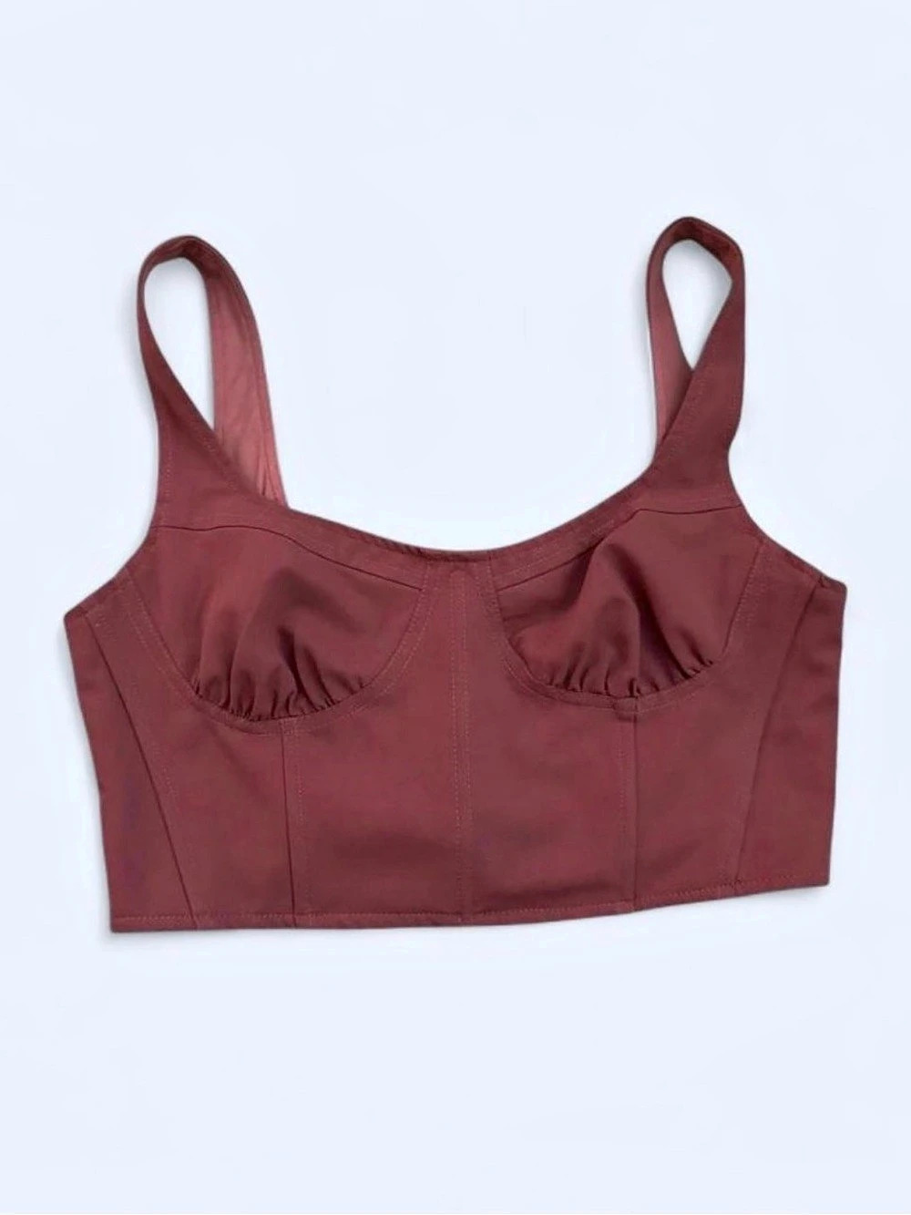L.A. Hearts Bustier Crop Top in Burgundy Red Medium